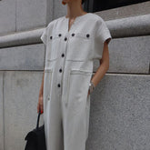 Street Style Casual Short Sleeve Pocket Jumpsuit